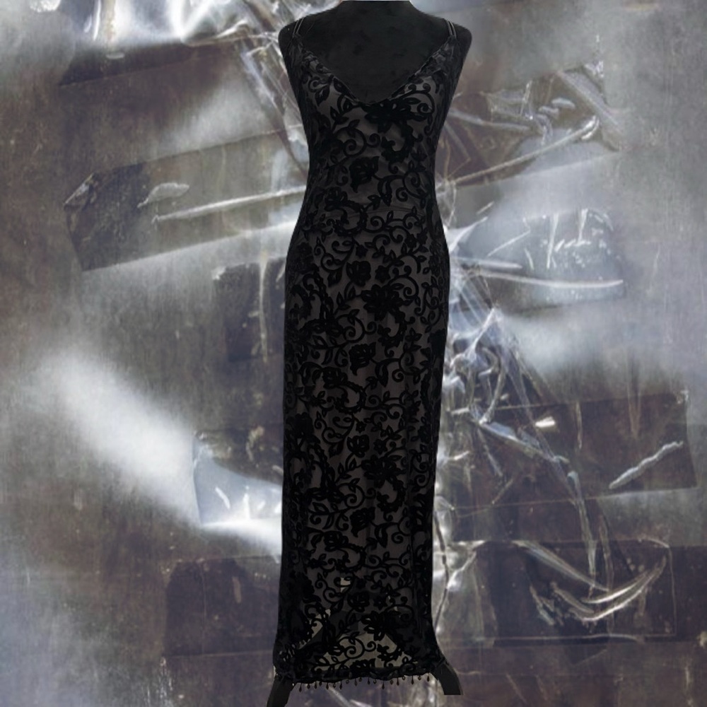 Elegant Black Floral velvet beaded Dress